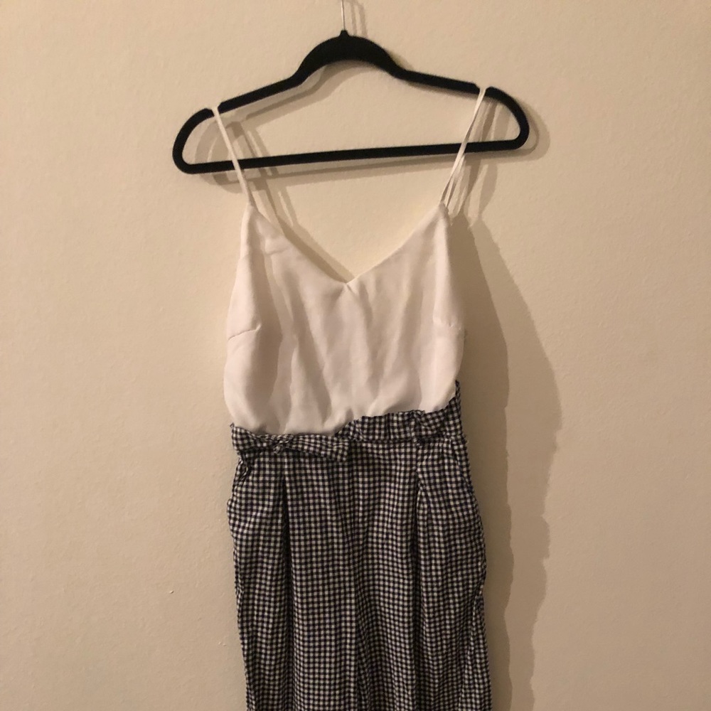 Gingham jumpsuit with belt